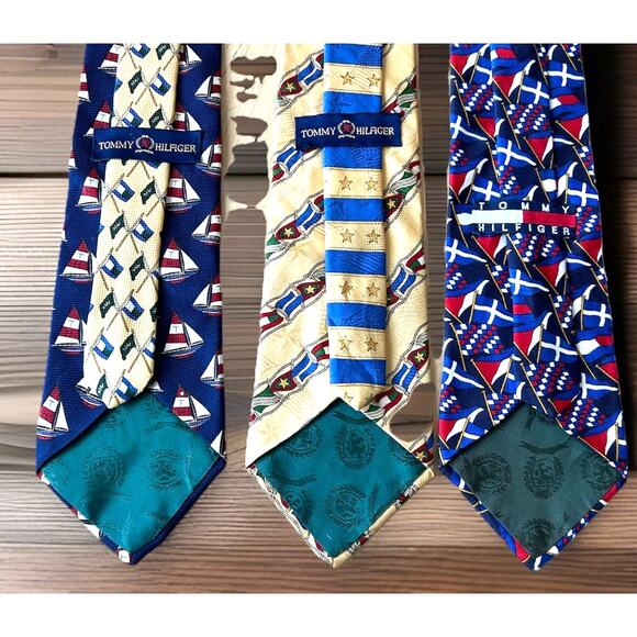 3* Y2K Nautical Ties Tommy Hilfiger Flag Sail Boat Coastal Preppy 4 Inch 90s VTG - Picture 1 of 11